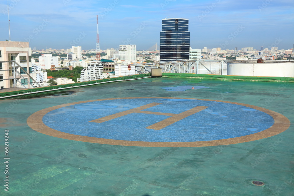 Helicopter Pad on Roof top Building.