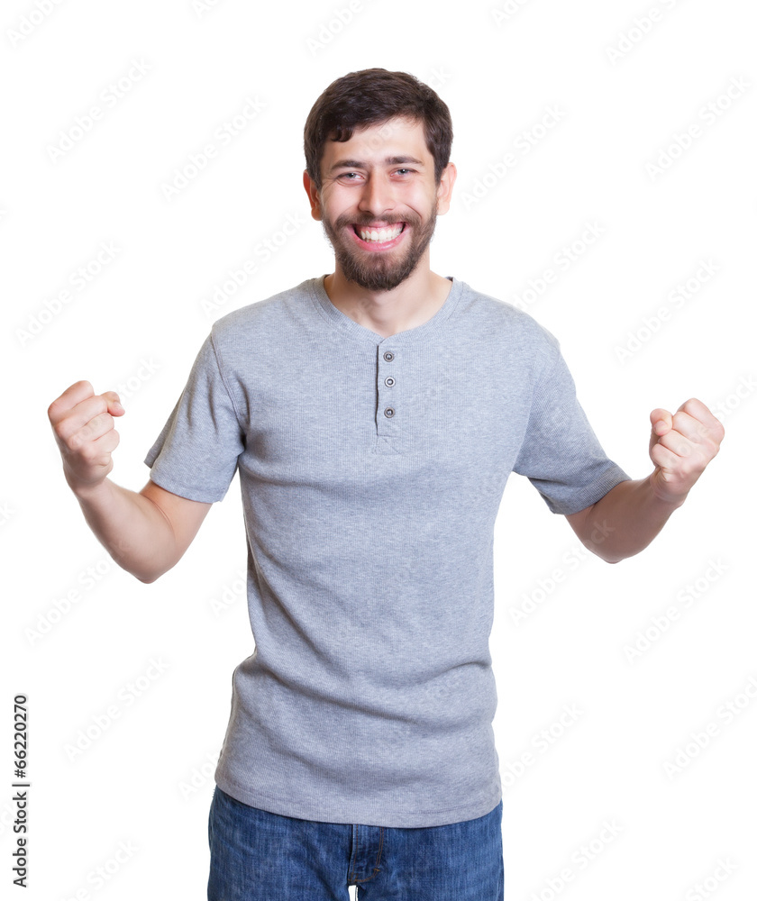 Cheering man with beard Cheering man with beard