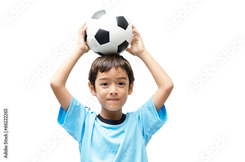 Little boy holding football on white background © wckiw