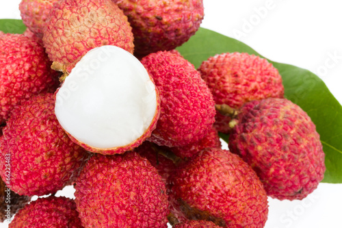 bunch of fresh lychee with leaf photo