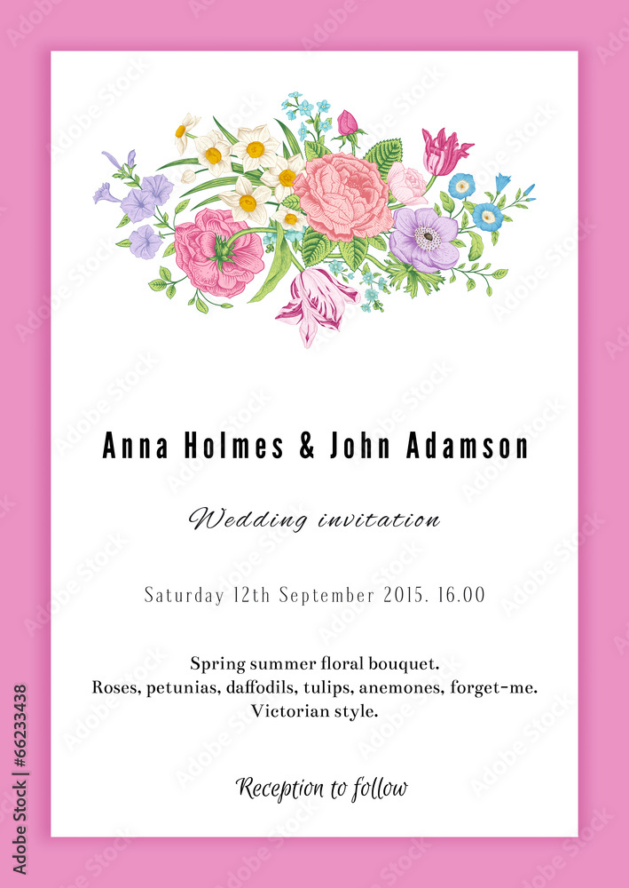 Vertical vector vintage wedding invitation