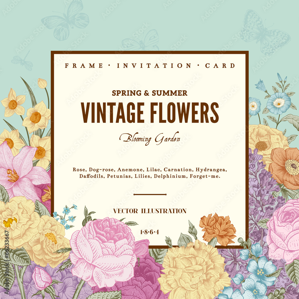 Summer floral vintage vector background.