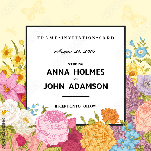 Vintage wedding invitation. Summer card.