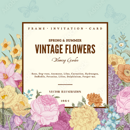 Summer floral vintage vector background.