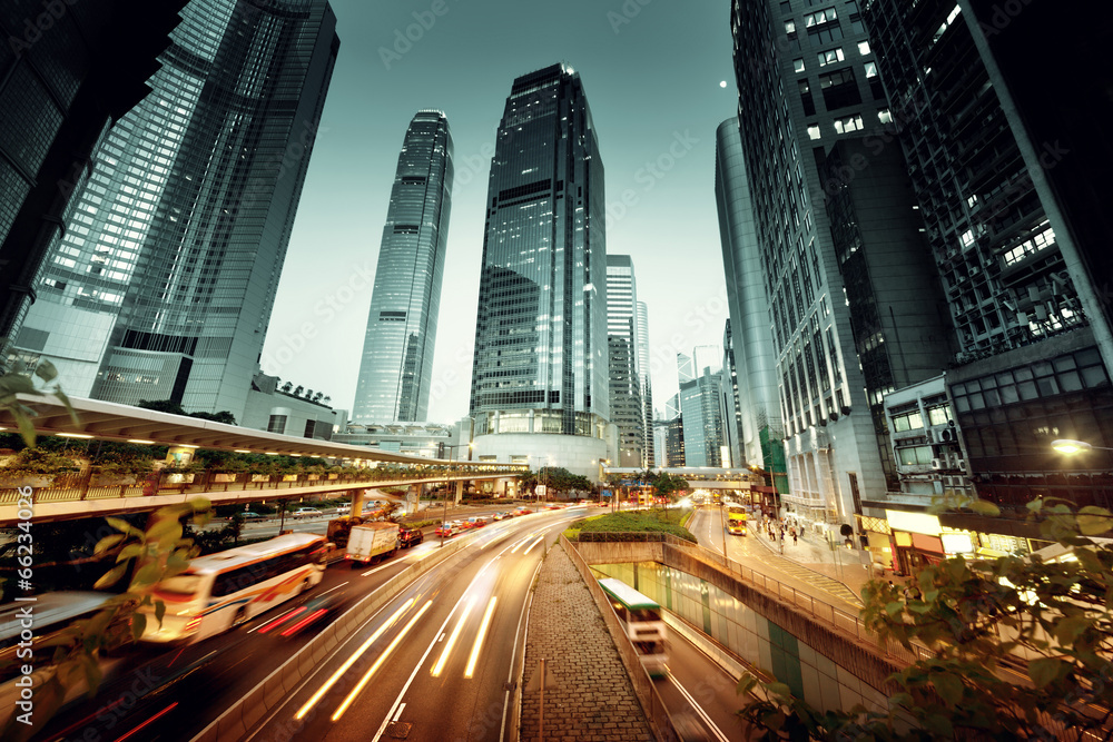 traffic in Hong Kong at sunset time traffic in Hong Kong at sunset time