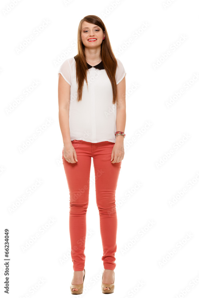 Fototapeta premium Teenage girl in fashionable shirt with collar isolated
