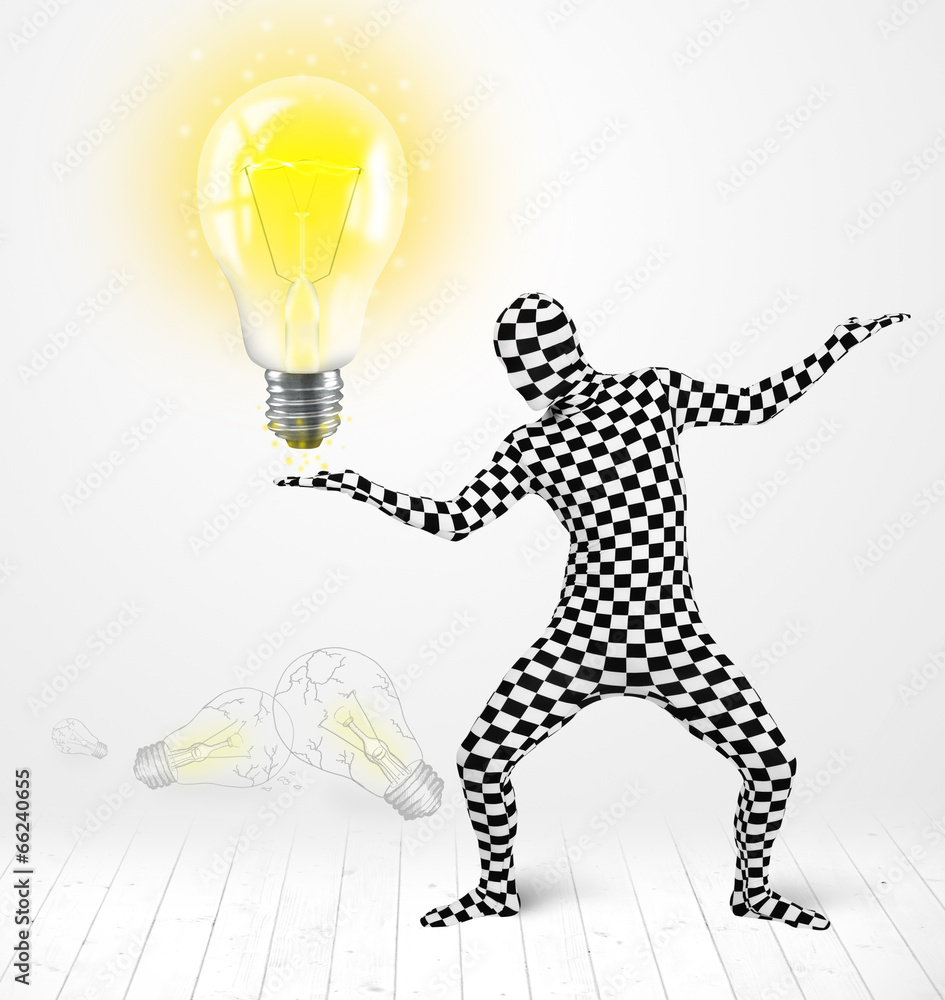 Man in full body with glowing light bulb