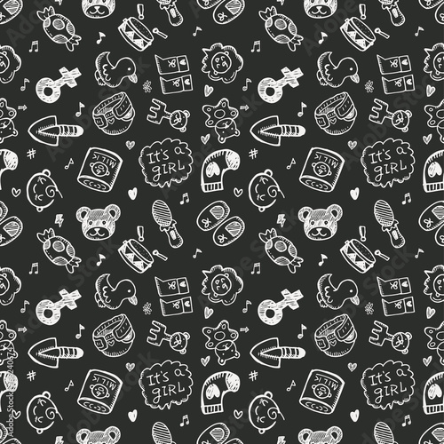 seamless doodle baby pattern background