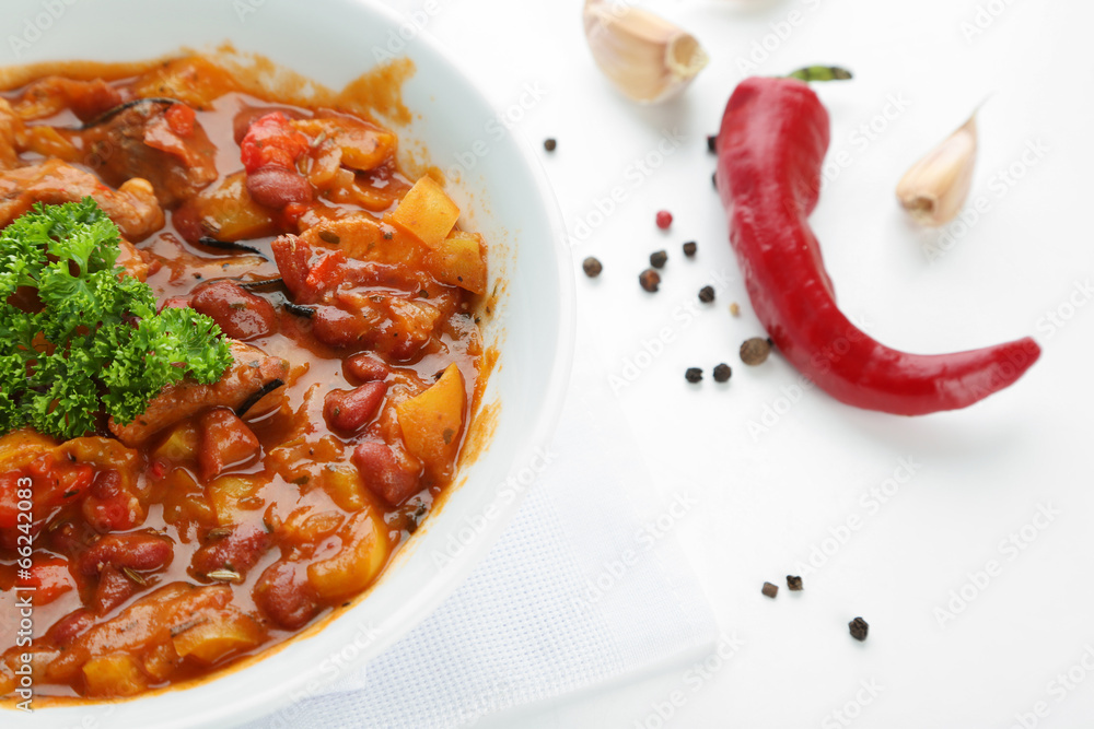 Chili Corn Carne - traditional mexican food, isolated on white Chili Corn Carne - traditional mexican food, isolated on white