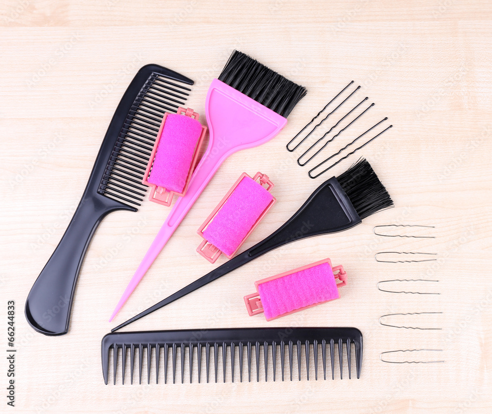 Professional hairdresser tools - comb, scissors, pins and Professional hairdresser tools - comb, scissors, pins and