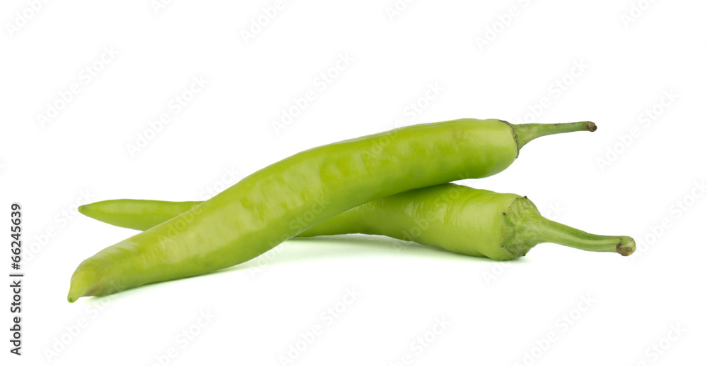 Green chili peppers isolated on white background Green chili peppers isolated on white background