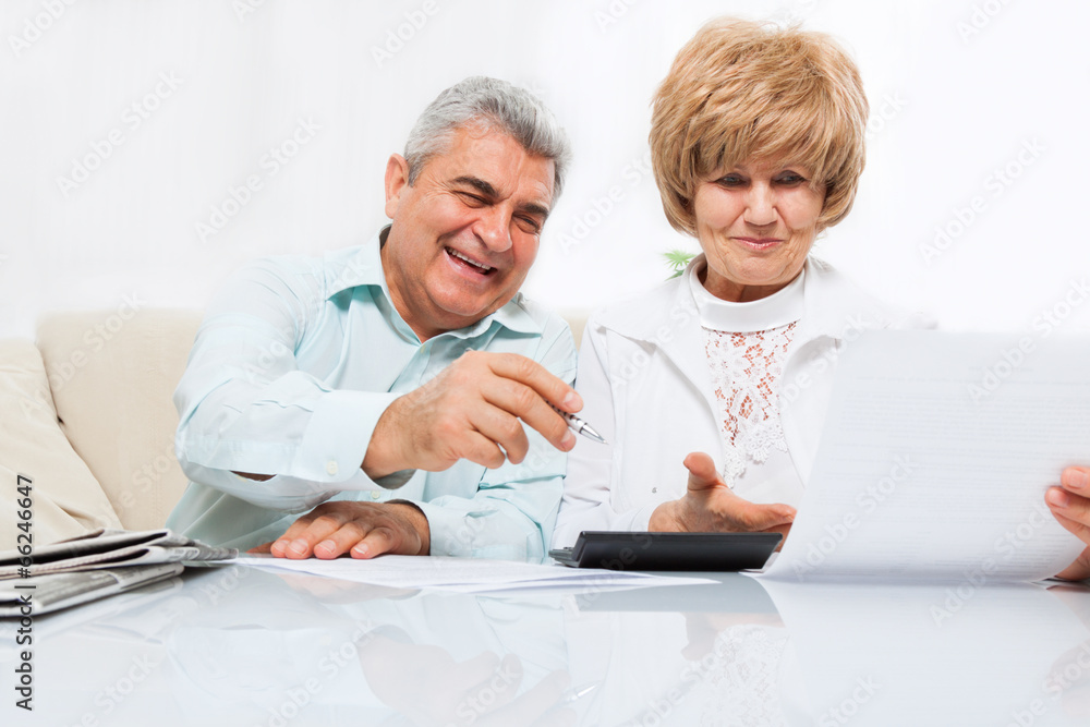 senior couple read paper letter, happy smile senior couple read paper letter, happy smile
