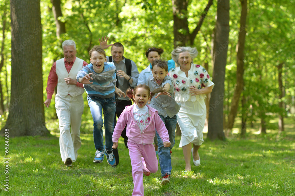 Naklejka premium Happy family walking