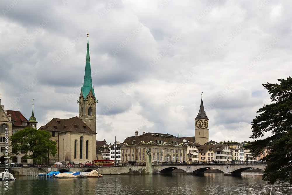 view of Fraumunster and st. Peter church, Zurich