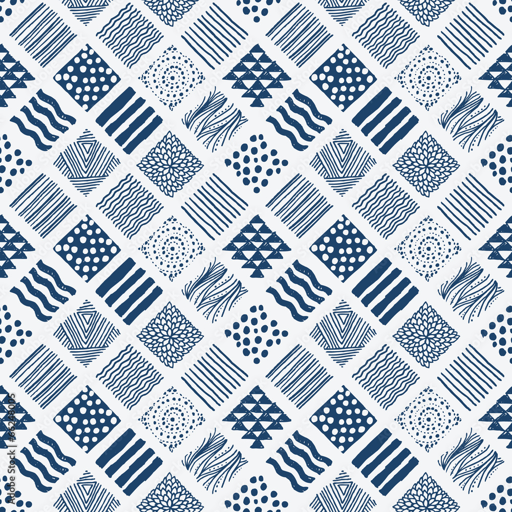 Fototapeta premium Indigo blue hand drawn seamless pattern