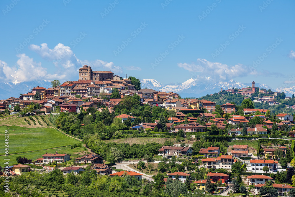 Town of Roddi on the hills in Italy.