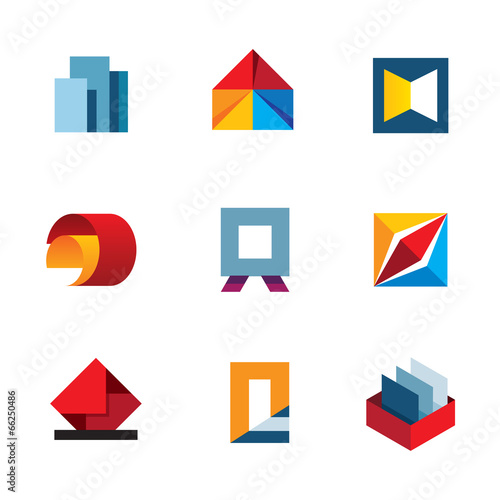 Office inspire innovation colorful business tools logo icon set