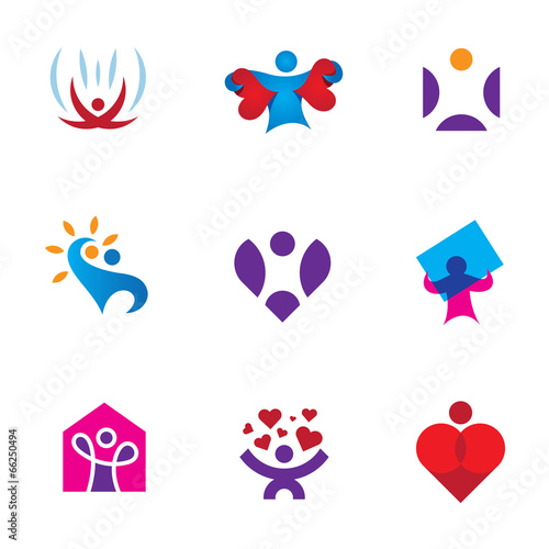 Share love emotion heart shape awareness logo icon set