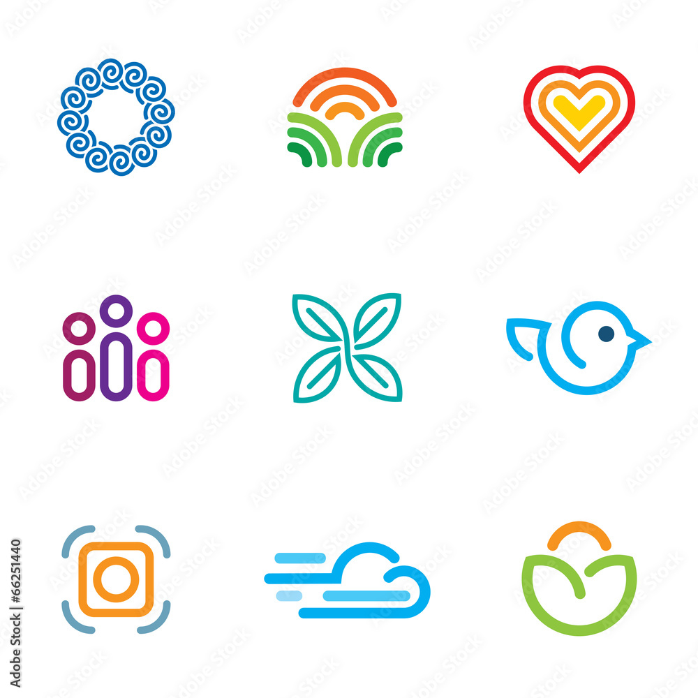 Simple line blog forum logo fast download icon set