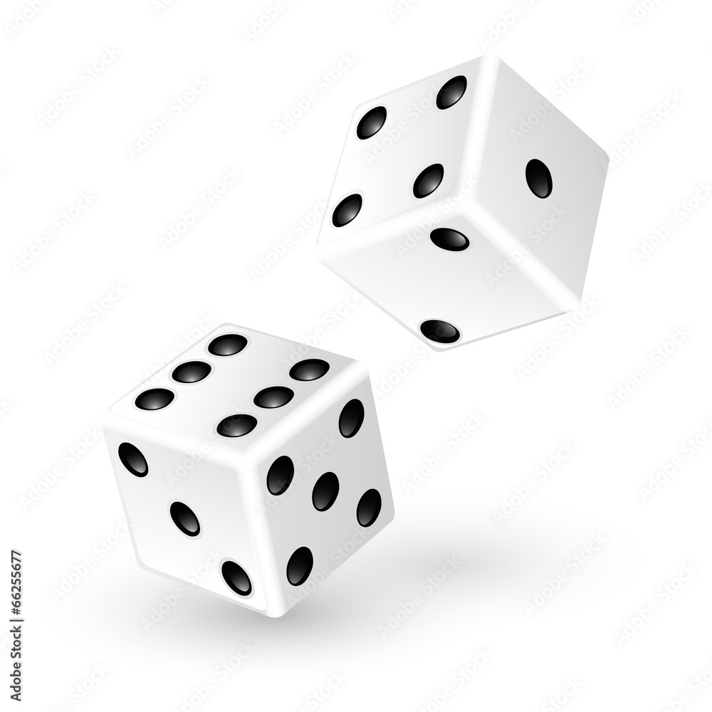 Two white dice isolated on white background Two white dice isolated on white background