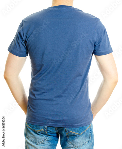 Man in blue t-shirt. Isolated on white background.