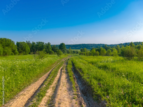 background picturesque landscape green field blue sky and wide c