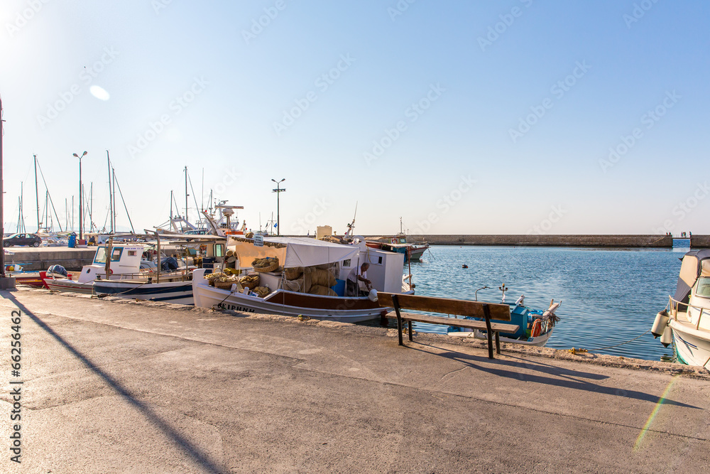 Sailboats at marina dock and bay in Chania/Crete/Greece