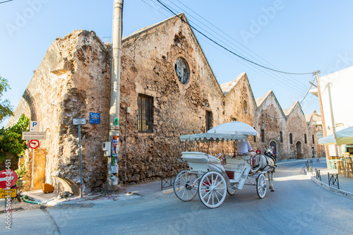 Traditional venetian brougham and horse at Greece, Chania, Crete photo