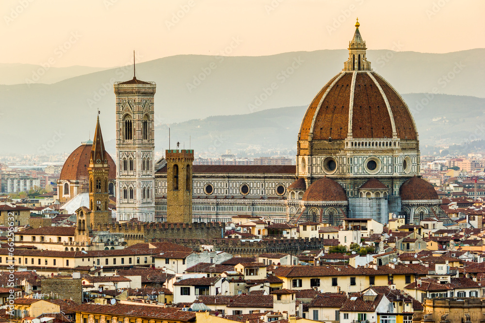 Florence, Cathedral and Brunelleschi dome at sunset