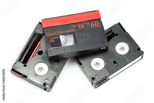 group of mini dv tape isolated on white