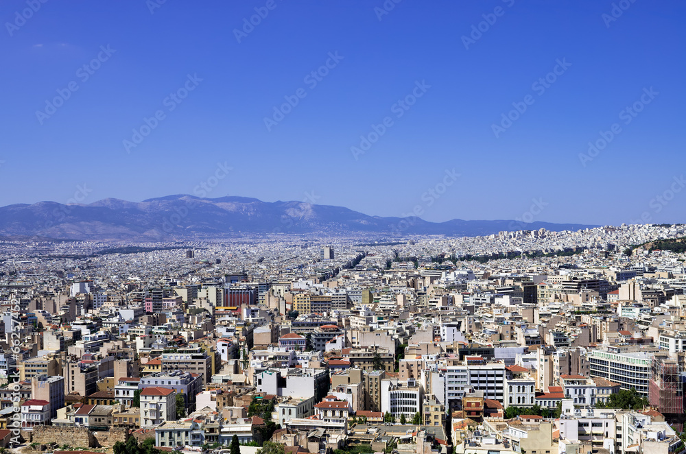 Athens as seen from the Acropolis, on a sunny day