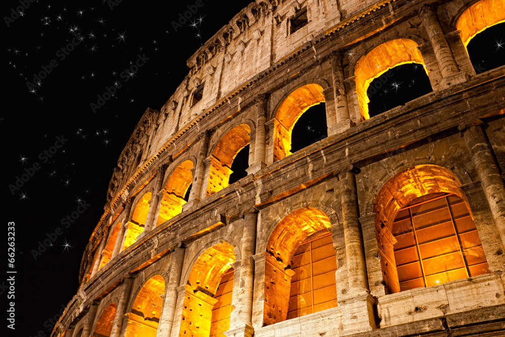  Colosseum in Rome against the night star sky