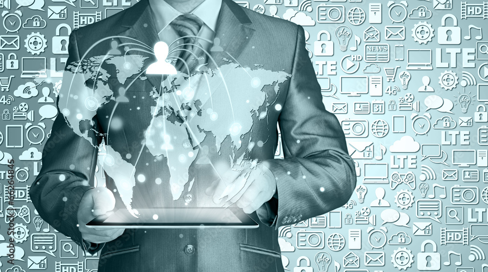 Business man using tablet PC social connection Business man using tablet PC social connection