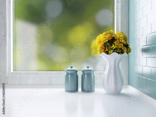 Ceramic tableware on the worktop