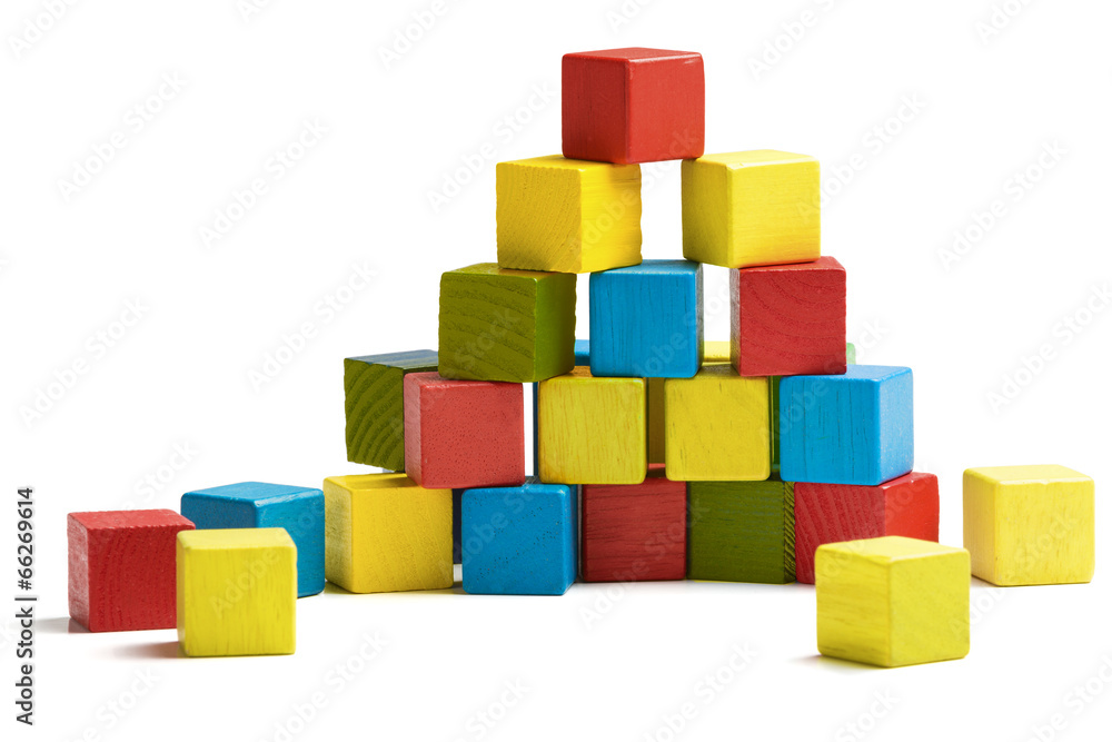 Fototapeta premium toy blocks pyramid, multicolor wooden bricks stack