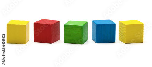 toy blocks, multicolor wooden game cube, blank boxes isolated