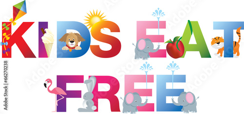 kids eat free word in childrens alphabet typeface