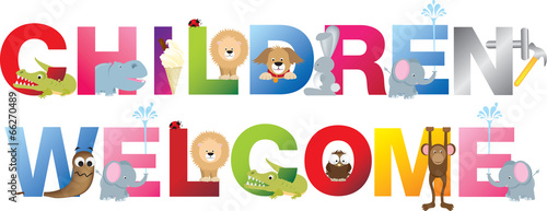 children welcome sign in childrens alphabet typeface