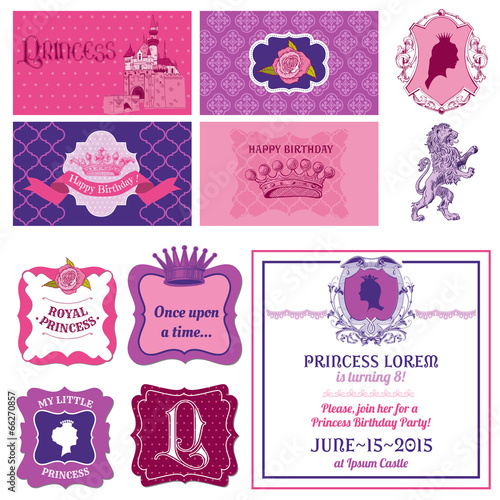 Princess Girl Birthday Set - for Scrapbook, Party Decoration