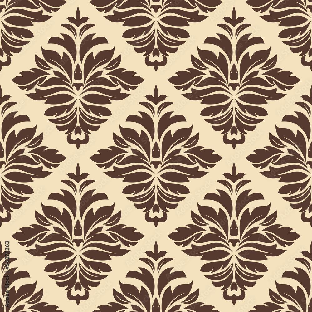Brown and beige seamless damask pattern