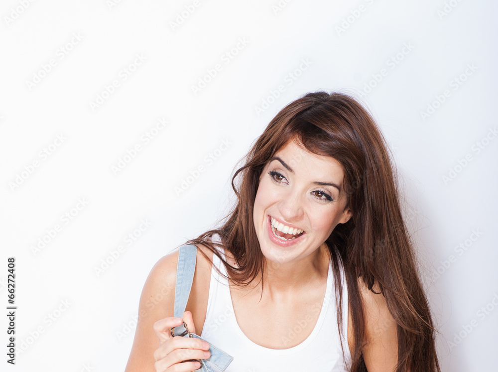beautiful woman laughing and smiling on white beautiful woman laughing and smiling on white