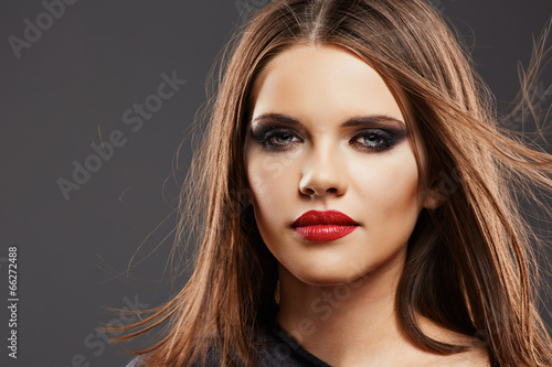 Hair Style Model Studio Portrait. Beautiful Woman Face.