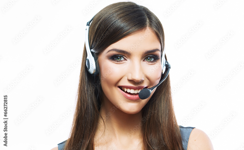 Smiling woman operator isolated on white backgroun Smiling woman operator isolated on white backgroun