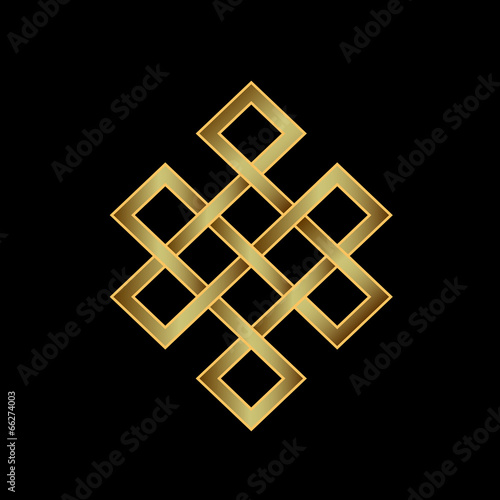 Golden Endless knot. Concept of Karma, Time, spirituality