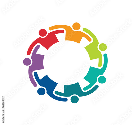 Teamwork Embrace 7 Group of People.Concept of commitment