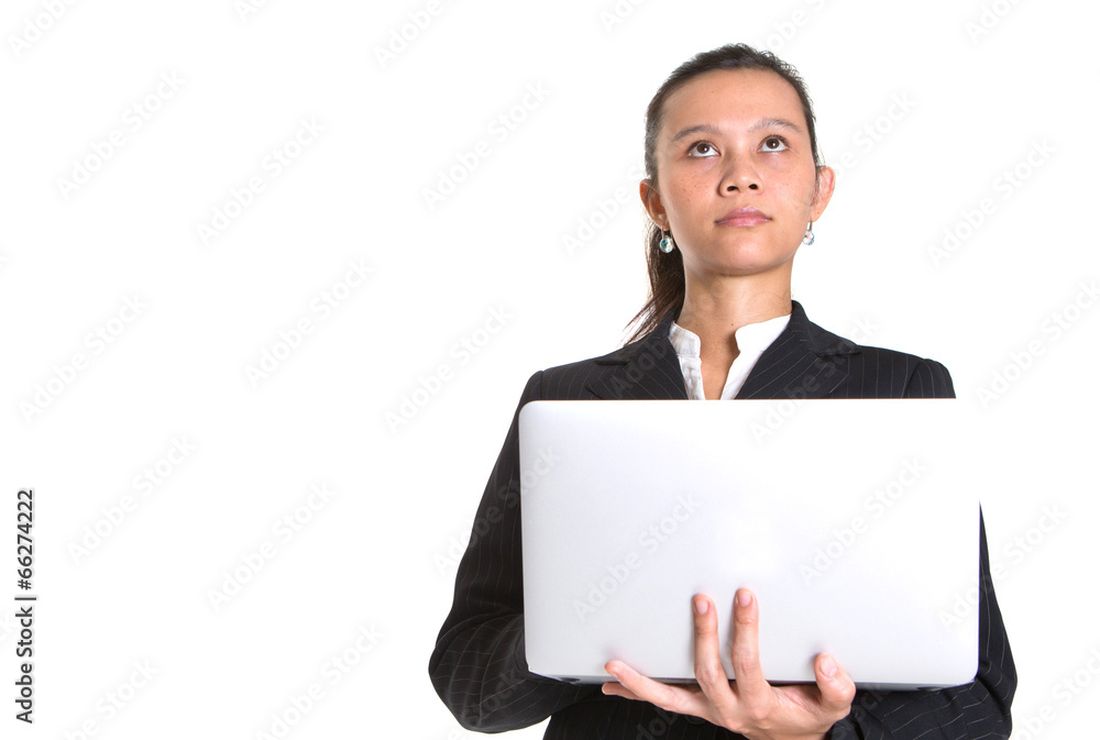 Asian businesswoman with laptop over white background Asian businesswoman with laptop over white background