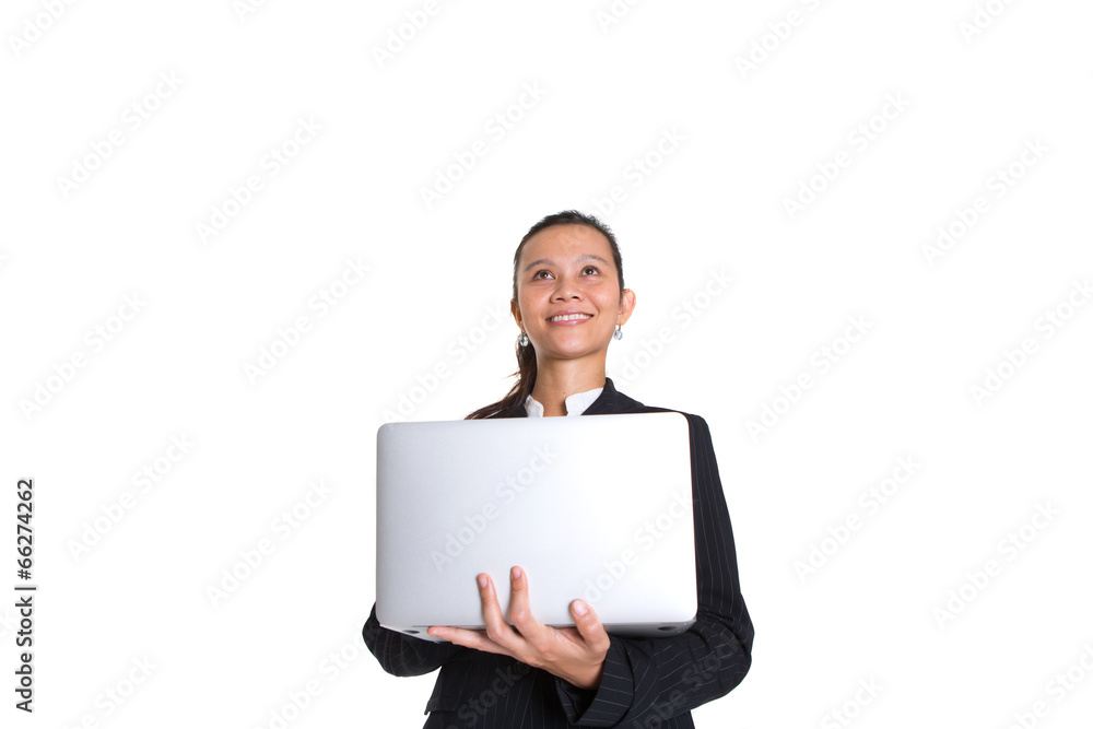 Asian businesswoman with laptop over white background Asian businesswoman with laptop over white background