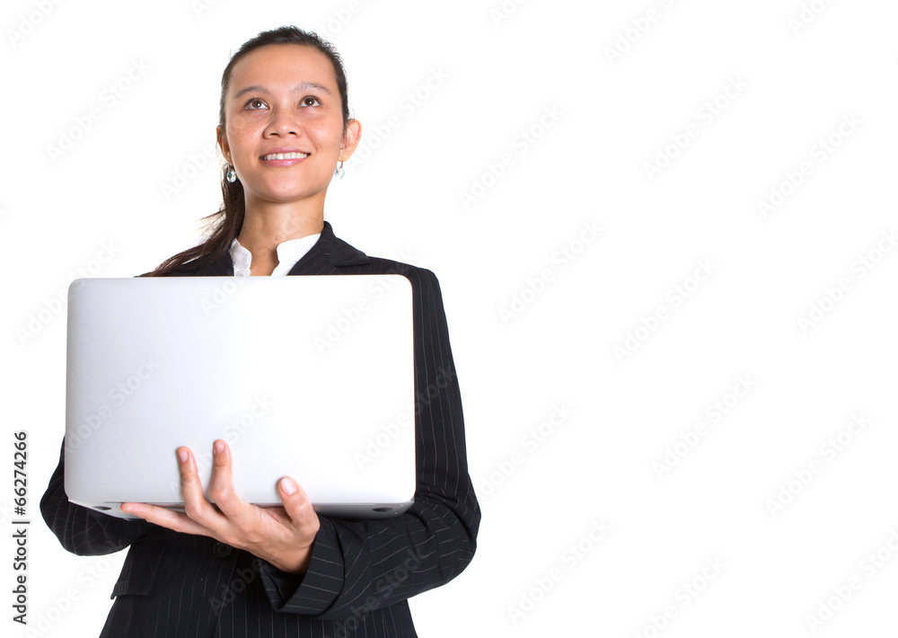 Asian businesswoman with laptop over white background Asian businesswoman with laptop over white background