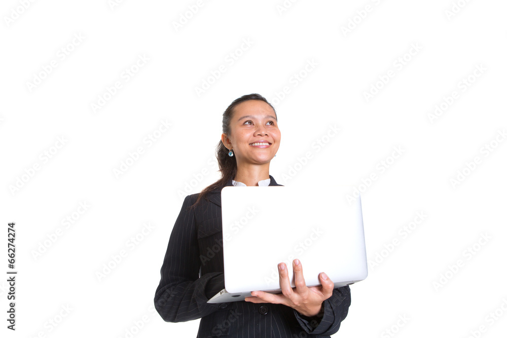 Asian businesswoman with laptop over white background Asian businesswoman with laptop over white background