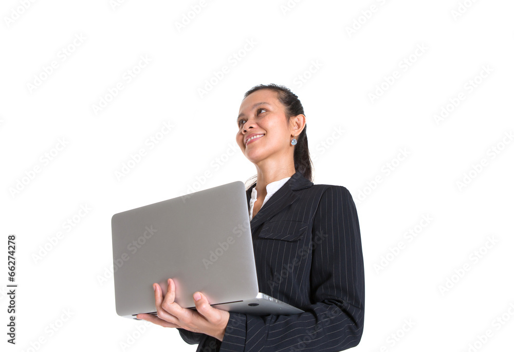 Asian businesswoman with laptop over white background Asian businesswoman with laptop over white background